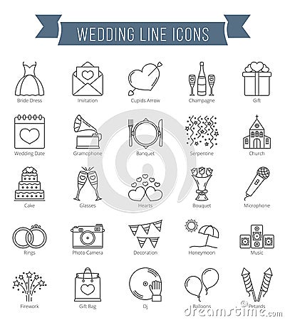 Wedding Line Icons Vector Illustration