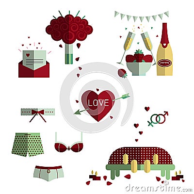 Wedding and love icon set. Vector Illustration