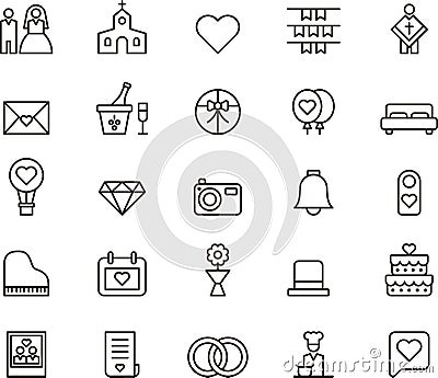 Wedding and love outline icons Vector Illustration