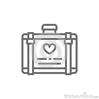 Wedding luggage, suitcase for honeymoon line icon. Vector Illustration