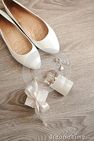 Wedding, luxury bridal shoes with diamonds Stock Photo