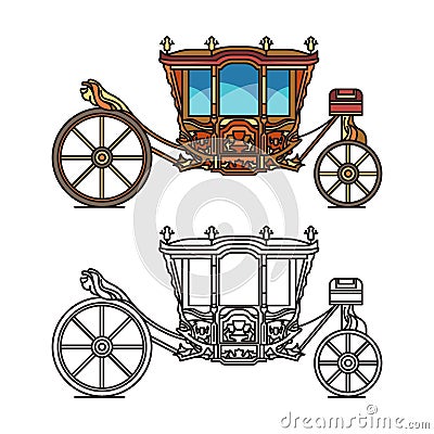 Wedding or marriage carriage, retro royal chariot Vector Illustration