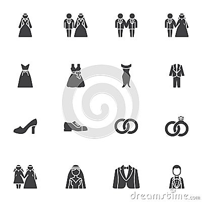 Wedding and marriage vector icons set Vector Illustration