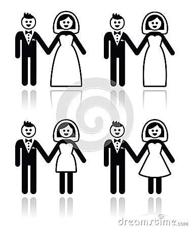 Wedding, married couple, bride and groom icons set Stock Photo