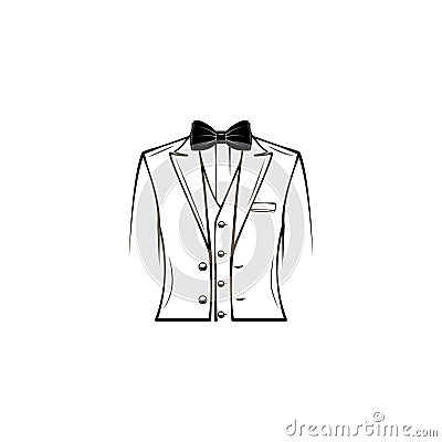 Wedding mens suit, tuxedo, elegant costume. Bow tie. Groom. Fathers day greeting card design. Vector. Vector Illustration