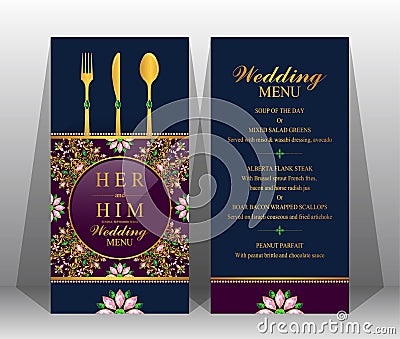 Wedding menu card templates . Vector Illustration