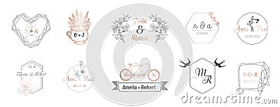 Wedding monogram collection, Modern Minimalistic and Floral templates for Invitation cards, Save the Date, Logo identity Vector Illustration