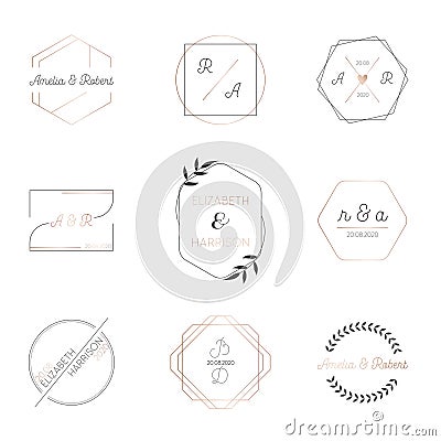 Wedding monogram collection, Modern Minimalistic templates for Invitation cards, Save the Date, Logo identity Vector Illustration
