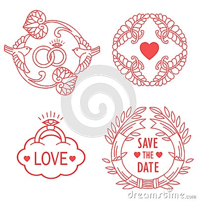 Wedding Monograms. Line Design Elements For Invitation, Decorate, Frames And Borders In Modern Style. Vector Illustration