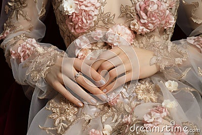 Wedding nail design of the bride, beautiful hands of the bride with well-groomed manicure Stock Photo