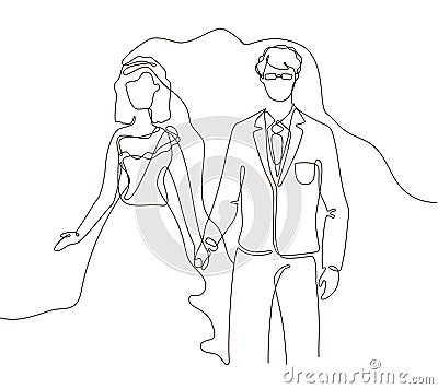 Wedding - one line design style illustration Vector Illustration