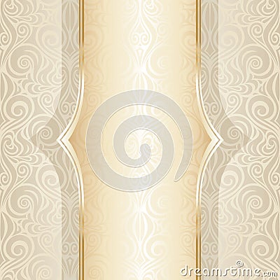 Wedding ornate decorative vintage Background Ecru Bege with golden copy space Stock Photo