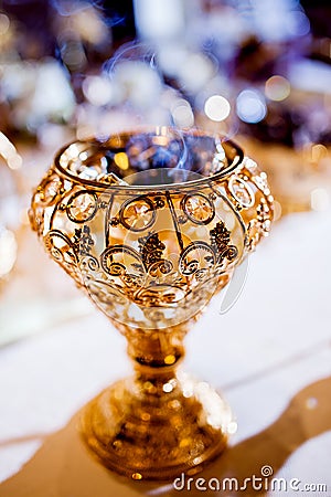 Wedding parfume table arrangment Stock Photo