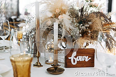 Wedding party in boho style in warm brown Stock Photo