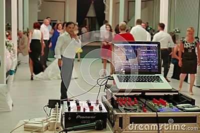 Wedding party. People dancing. Dj equipment Editorial Stock Photo