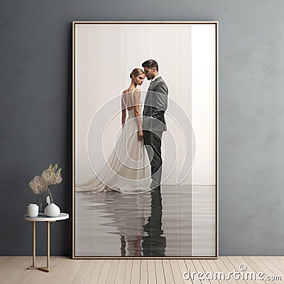 Minimalist Wedding Portrait Print In Vray Tracing Style Stock Photo