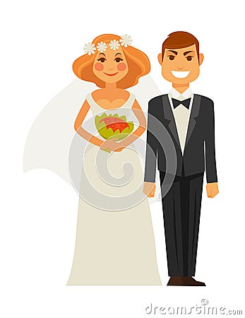 Wedding photography picture shot bride and groom by photographer vector flat icons Vector Illustration