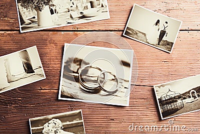 Wedding photos on a table Stock Photo