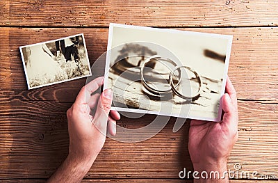 Wedding photos on a table Stock Photo