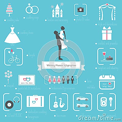 Wedding Planner Icons and Infographics Set Stock Photo