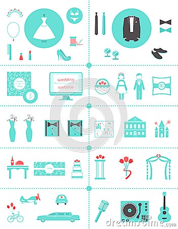 Wedding Planning Icons and Infographic Elements Set Stock Photo