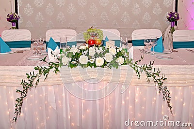 Wedding presidium with flowers. Floral arrangement Stock Photo