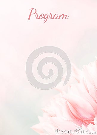 Wedding Program card, pink tulips, standart size. Stock Photo