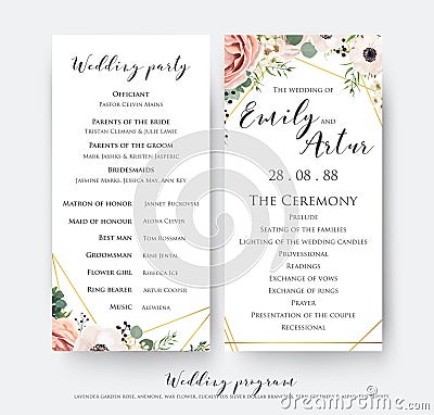 Wedding program for party & ceremony card design with elegant la Vector Illustration