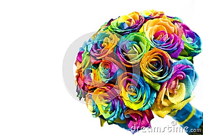 Wedding rainbow roses bouquet Stock Photo