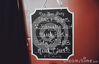 Wedding reception chalkboard decoration welcome sign Stock Photo
