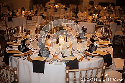 Wedding reception venue at night Stock Photo