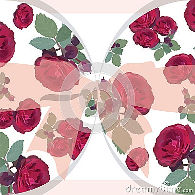 Wedding red roses card with bow Vector Illustration