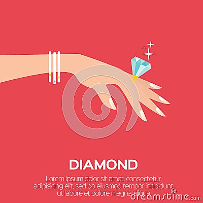 Wedding Ring with a big shining diamond Cartoon Illustration