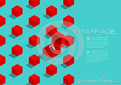 Wedding ring box red color 3D isometric pattern, Marriage concept poster and social banner post horizontal design illustration Vector Illustration