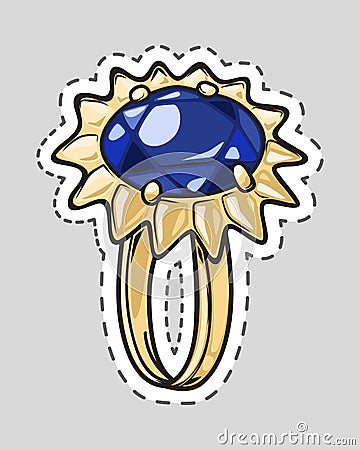 Wedding Ring Icon with Blue Luxury Diamond Patch Vector Illustration