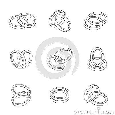 Wedding ring outline flat style compose design illustration Vector Illustration