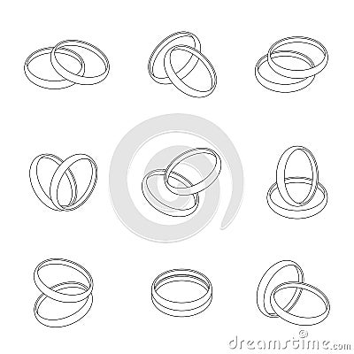 Wedding ring outline half round style compose design Vector Illustration