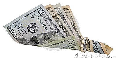 Wedding ring marriage paper money commitment financial planning Stock Photo