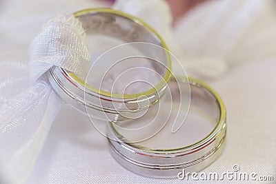 Wedding ring on pillow Stock Photo