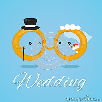 Wedding ring vector flat design illustration character. bride and groom Vector Illustration