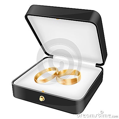 Wedding rings in a black jewelry box Vector Illustration