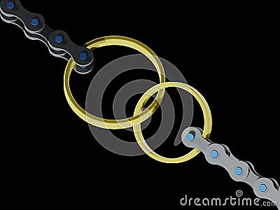 Wedding rings chained with bicycle chain Stock Photo