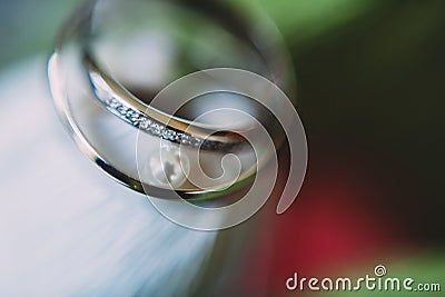 Wedding rings closeout. Wedding details Stock Photo