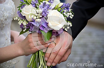 wedding rings flowers Stock Photo