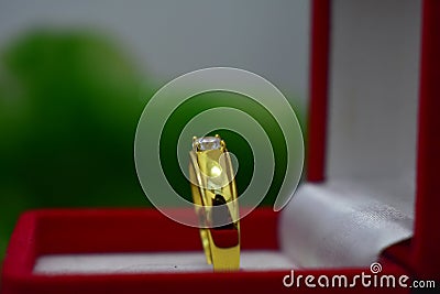 Wedding rings are gold decorated with genuine diamonds. Editorial Stock Photo