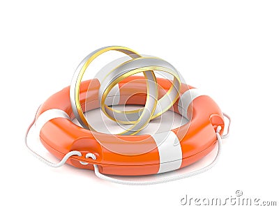 Wedding rings with life buoy Stock Photo