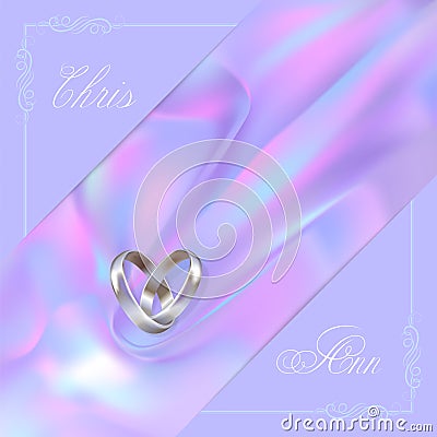 Wedding rings on luminosity violet background Vector Illustration