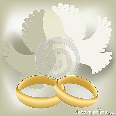 Wedding rings with pigeons Vector Illustration