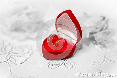 Wedding rings in red box Stock Photo