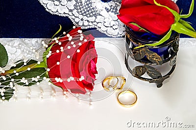 Wedding Rings and Roses-2 Stock Photo